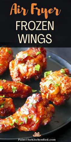 air fryer frozen wings on a black plate