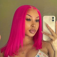 Allove Pink/Green/Blue Colored Straight BOB Lace Front Wigs 150% Density Virgin Human Hair Wigs Human Hair Bob Wigs, Hot Pink Hair, Wigs Short, Bob Lace Front Wigs, Hair Bob, Colored Wigs, Short Bob Wigs, Baddie Hairstyles