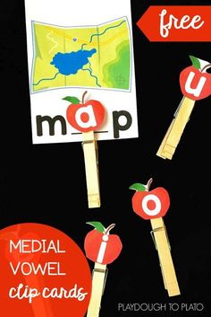 an advertisement for the medical vovel clipcards program, with apples on them and free printables