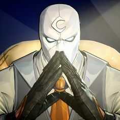 an animated character holding his hands in front of his face with both hands folded up