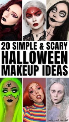 Easy Scary Halloween Costume Ideas For Women, Halloween Make Up Ideas Easy Cute, Women Scary Halloween Costume Ideas, Women’s Halloween Makeup, Easy Face Makeup For Halloween, Makeup Only Halloween Costumes, Scary Woman Halloween Costumes, Last Minute Scary Halloween Costumes, Halloween Costumes Women Makeup