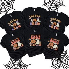 Welcome your favorite holiday, Halloween, in these very cute retro The Boo Crew and Here For The Boos Halloween Group Party Shirts.  Celebrate and have a spooky Halloween party in these shirts. We use the softest, lightest and most comfortable shirt available, the Bella Canvas 3001.  It's everyone's favorite tshirt.  This classic unisex jersey short sleeve shirt fits like a well-loved favorite. Soft cotton and quality print make users fall in love with it over and over again. These t-shirts have Halloween Group, Group Party, Graduation Party Centerpieces, Here For The Boos, Spooky Halloween Party, Boo Shirts, Boo Crew, Holiday Halloween, Group Shirts