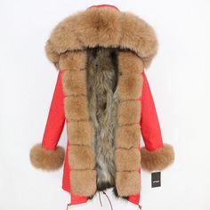 Fox Fur Parka "Rich"-Fur parka-Pisani Maura-red camel-S-Pisani Maura Fur Parka, Black Camel, Real Fur, Fox Fur, Green And Brown, Brown And Grey, Parka, Rib Knit, Black And Brown