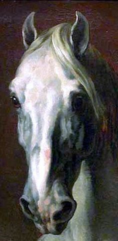 a painting of a white horse with long manes