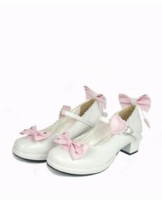 Buy White & Pink 1.8 Coquette Things, Doll Closet, Fashion Shoes Heels, Kawaii Fashion Outfits, Pink Bows, Shoe Inspo, Moon Boots, Doll Shoes, Pretty Shoes