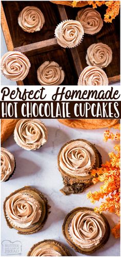 homemade hot chocolate cupcakes with frosting on top