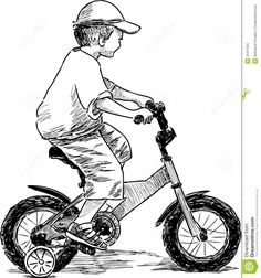 black and white drawing of a boy riding a bike stock photo image 519784