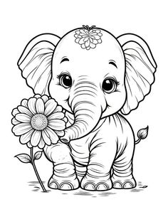 an elephant with a flower in its trunk