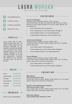 a professional resume template with green accents on the top and bottom corner, in grey