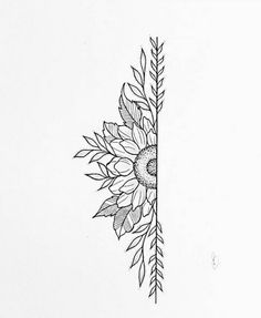 a pencil drawing of a sunflower on a white paper with an arrow in the middle