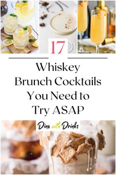 Collage of 4 whiskey brunch cocktails. Brunch Mixed Drinks, Whiskey Breakfast Cocktail, Brunch Alcoholic Drinks, Breakfast Cocktails Alcohol, Brunch Cocktails For A Crowd, Brunch Cocktails Easy, Easter Brunch Cocktails, Breakfast Cocktail, Whiskey Cocktail Recipes