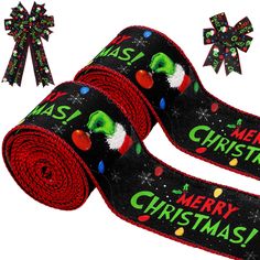 two christmas ribbon with the words merry christmas on it