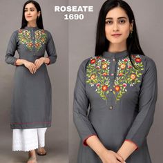 Embroidery On Blue Fabric, Plazo With Kurti, Designer Plazo, Embroidery Kurta, Embroidery Kurti, Kurti With Palazzo, Yoke Design, Indian Kurti Designs