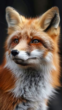 a close up of a red fox's face