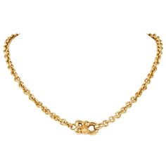 From House of Garrard London, Fleur De Lis Link Rolo Chain, a contemporary statement crafted in luxurious Solid 18K yellow gold, this exquisite Chain necklace features a Fleur De Lis motif, enhancing its aesthetic with a touch of regal charm. Each link of the chain measures 5mm in width, creating a bold yet refined look, perfect for any occasion. The necklace extends 16.5 inches in length and is secured with a sturdy insert clasp, ensuring both comfort and durability. Marked by GARRARD, it is an Formal Yellow Gold Chain Necklace With Gold Clasp, Designer Yellow Gold Chain Necklace, Luxury Link Necklace With Gold Clasp, Timeless Yellow Gold Necklace With Gold Clasp, Elegant Necklaces With Oval Link And Gold Clasp, Luxury Rolo Chain Necklace, Luxury Formal Jewelry With Rolo Chain, Luxury Rolo Chain Jewelry For Formal Occasions, Luxury Yellow Gold Necklaces With Rolo Chain