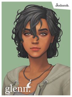 an animated image of a woman with black hair and brown eyes, wearing a gray shirt