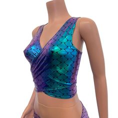 Crop Wrap Top Mermaid Scales Holographic Choose Sleeve | Etsy Toddler Mermaid Costumes, Mermaid Costume Women, Crop Wrap Top, Mermaid Pants, Metallic Tights, Mermaid Tail Skirt, Mermaid Shirt, Rave Clothing, Bleu Violet