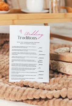 there is a sign that says wedding traditions next to some cookies and pastries on the table