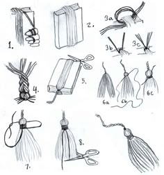 the instructions for making tassels are shown in black and white