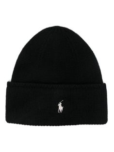 black wool fisherman's knit signature Polo Pony embroidery bowl crown turn-up brim unlined Pony Embroidery, Embroidered Beanie, Polo Pony, Chanel 2, Iconic Bags, Demi Fine Jewelry, Fine Earrings, Ralph Lauren Polo, Ballet Flat Shoes