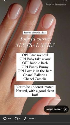 Clean And Natural Nails, Natural Nails Regular Polish, Fresh Clean Nails, Neutral Clean Nails, Sheer Opi Gel Colors, Opi Bare My Soul Dip, Funny Bunny And Bare My Soul Opi, Natural Opi Colors, Manicurist Active Glow