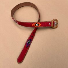 Red Guatemalan Handwoven Belt with Leather Whip-stitched Trim and Back Traditional Adjustable Hand-tooled Belt, Traditional Handmade Multicolor Belts, Traditional Leather Belt Buckle, Adjustable, Luxury Artisan Hand-tooled Belts, Buckle Fashion, Southwestern Hand-tooled Adjustable Belt Buckles, Vibrant Style, Decorative Blankets, Leather Buckle