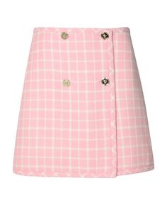 Best price on the market at italist | Versace Pink Virgin Wool Blend Miniskirt Chanel Camellia Flower, Versace Skirt, Versace Pink, Chanel Camellia, Moncler Women, Barbour Steve Mcqueen, Versace Couture, Checkerboard Pattern, Steve Mcqueen