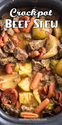 a crock pot beef stew with potatoes and carrots