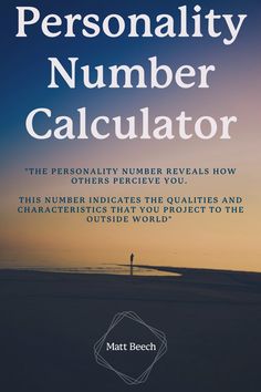 the book cover for personality number calculator by matt beech, with an image of a person standing in the distance