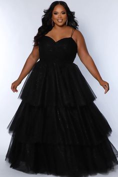 Make a statement in this Sydneys Closet SC7392 Long Prom Dress. Featuring a plus size ballgown silhouette with stunning sparkle tulle and a flattering neckline, it's perfect for formal occasions. Be the belle of the ball in this glamorous evening gown. Wear this pretty plus size tiered Prom ball gown to look like a modern Princess on a perfectly dreamy night. Glitter tulle adds just the sparkle you've been looking for. Pleated bodice delivers a fit that flatter your curves. And looks cute. Three Plus Size Ballgown, Informal Dress, Ball Skirt, Prom Dress Plus Size, Black Bridal, Prom Ball Gown, Ball Gown Skirt, Tulle Ball Gown, Formal Dresses Short