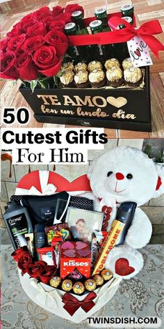 valentine's day gift ideas for him and her with the text overlay that reads 50 cutest gifts for him