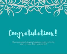 congratulations card with white flowers on teal background