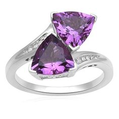 Born In February, Triangle Ring, Silver Cocktail, Purple Amethyst Ring, Round Diamond Ring, Bypass Ring, February Birthstone, February Birth Stone, Ring Engagement