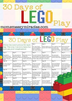 the 30 days of lego play game is shown in this image with text overlay