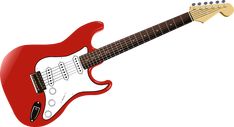 an electric guitar with a red body and white fret, on a white background