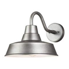 a light that is on the side of a white wall mounted fixture with a metal arm