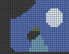 an image of a cross stitch pattern with blue and white colors in the middle, on a black background