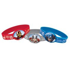 three bracelets with avengers characters on them