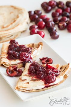 cranberry sauce on pita bread with fresh cherries and pita bread