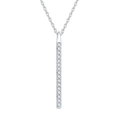 "Accent your attire with the simple elegance of this 10k white gold stick pendant. Decorated with scintillating diamonds, it is sure to captivate. Accent your attire with the simple elegance of this 10k white gold stick pendant. Decorated with scintillating diamonds, it is sure to captivate. Pendant size: 29.1 mm x 1.8 mm Chain length: 18 in. Chain type: rope Metal: 10k white gold Finish: polished Packaging: boxedDIAMOND DETAILS Total weight: 1/2 ct. Shape: round Setting: micro prong Diamond wei Classic Bar Necklace With Diamond Accents, Diamond White Channel Set Diamond Necklace, White Diamond Channel Set Necklace, Fine Jewelry Diamond Necklace Channel Set, Classic Diamond Bar Necklace For Formal Occasions, White Gold Channel Set Diamond Necklace, Diamond White Channel Set Necklace For Formal Occasions, Formal Diamond White Channel Set Necklace, Classic Diamond Accented Bar Necklace For Anniversary