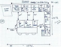 a blueprinted drawing of a kitchen layout