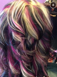 Multi Colored Hair Highlights, Multi Colored Highlights, New Hair Color Ideas, Rambut Brunette, Hair Color Unique, Multi Colored Hair, Hair Color Crazy