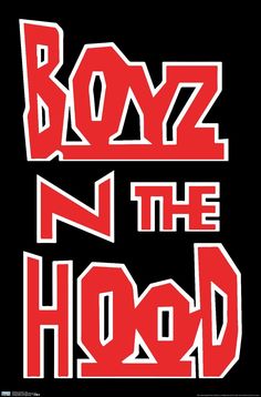 boyz n the hood logo in red and black with white lettering on a black background