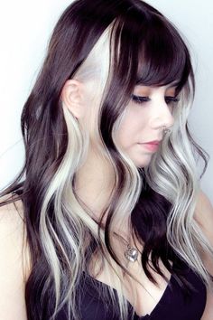 Hair Necessities, White Hair Highlights, Two Color Hair, Peekaboo Hair Colors, White Hair Color, Hair Color Highlights