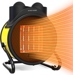 an electric heater is shown with orange light coming out of it's side