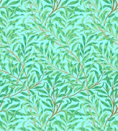 a green leafy pattern with brown stems on a light blue background for wallpaper