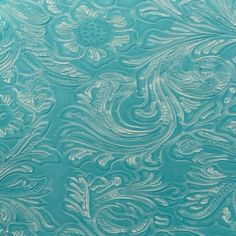 Aqua Blue Western Floral PU Faux Leather Vinyl Fabric - Fashion Fabrics LLC Ice Cream Chairs, Car Upholstery, Silver Fabric, Textile Company, Pu Fabric, Vinyl Fabric, Color Card, Fashion Fabric, Cool Fabric