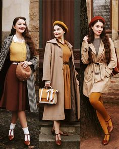 Modern Retro Outfits, Retro Outfits For Women, Vintage Outfits Women, A Lot Of Shoes, 40s Outfits, Tan Tights, Belle Outfit, Yellow Tights, Forties Fashion