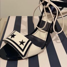 Size 41, 4inch Hill, Navy Theme, Super Elegant And Fun ,Absolutely A Party Shoe Luxury White Patent Leather Sandals, Designer White Patent Leather Sandals, Dolce And Gabbana Blue, Dolce Gabbana Shoes, Party Shoes, Women's Shoes Sandals, Shoes Sandals, Blue White, Dolce And Gabbana