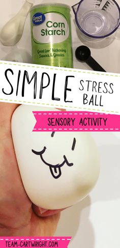 Text: Simple Stress Ball Sensory Activity. Top picture: supplies for oobleck stress balls. Bottom picture: hand squeezing diy stress ball with smiley face. Emotion Science Preschool, Feelings Sensory Bin Preschool, Sensory Feelings Activities, Prek Activities Easy, Emotions Science Preschool, Self Management Activities For Preschool, Feelings And Emotions Preschool Science, Activities About Balls For Preschool